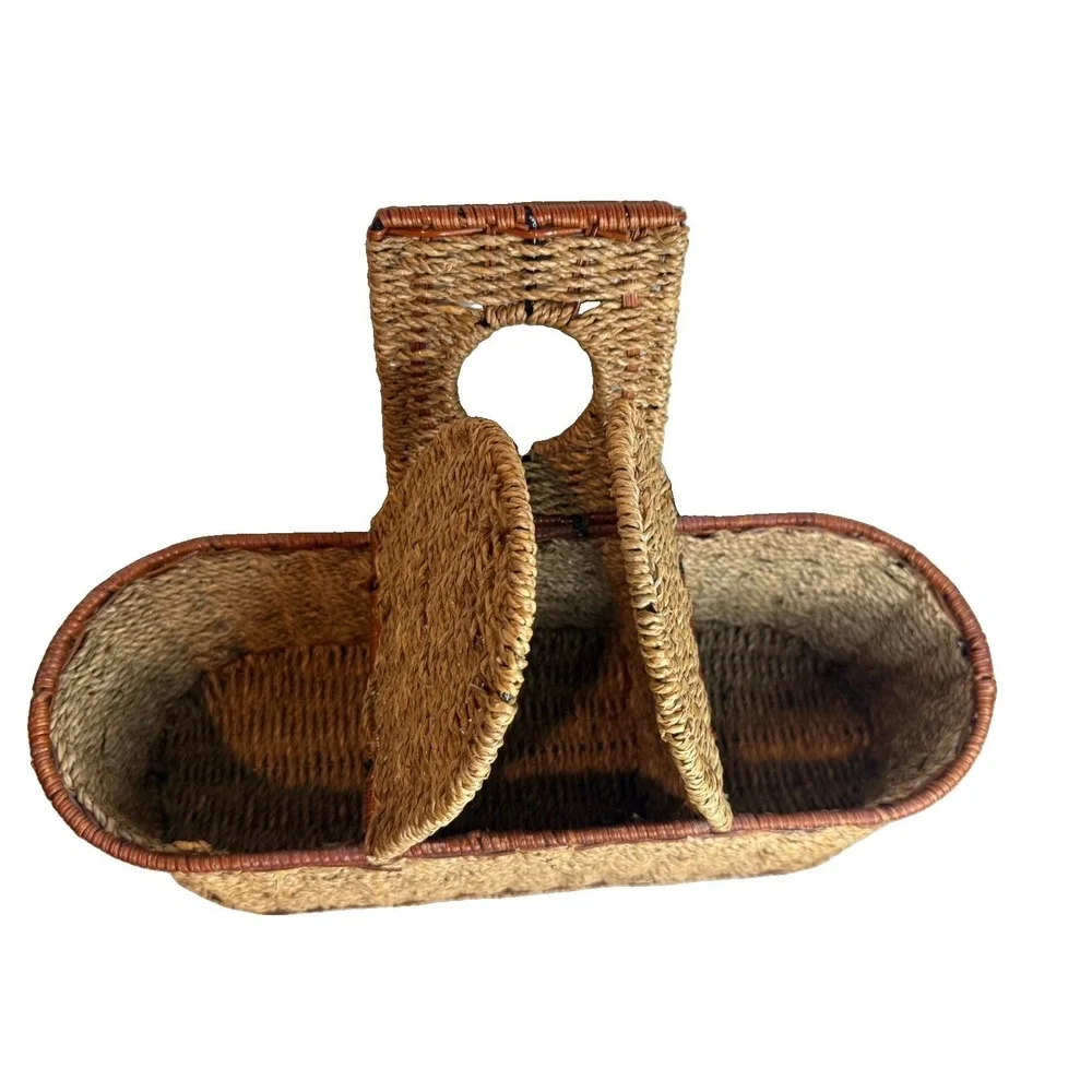 Vintage Wicker Rattan 3- Part Basket Tissue Holder Organizer Storage